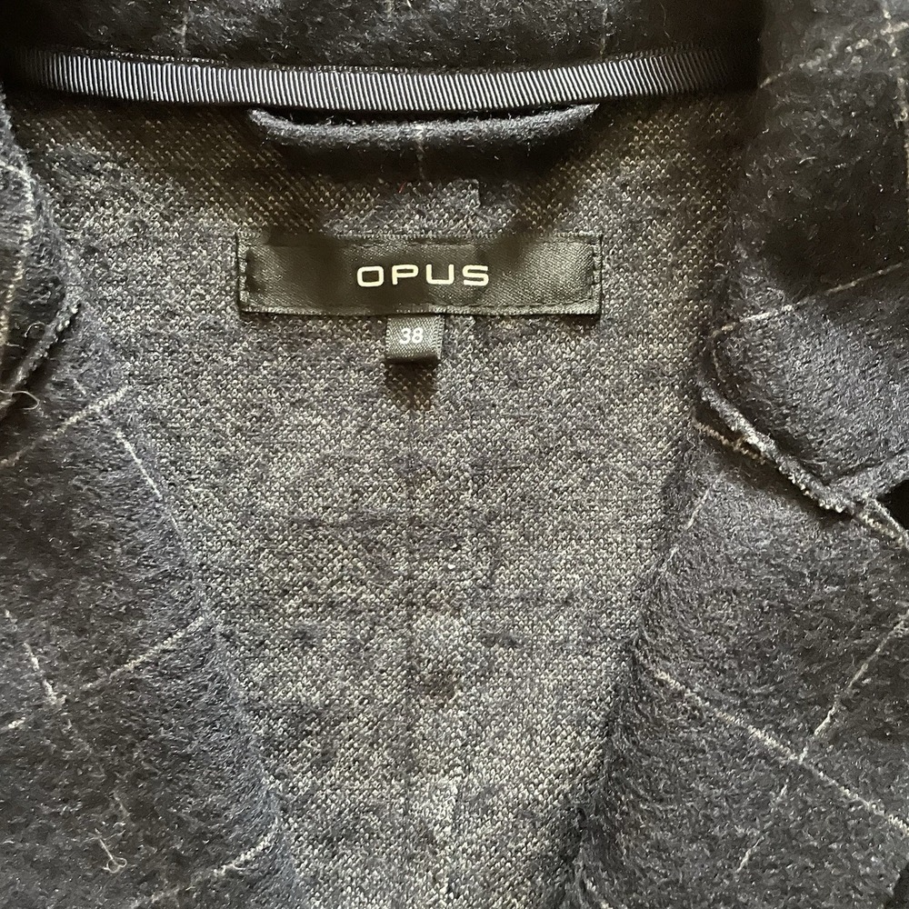 Opus Haley Window Check Blazer Women 38 Blue Longline Wool Jacket Vintage Scandi - Picture 7 of 9
